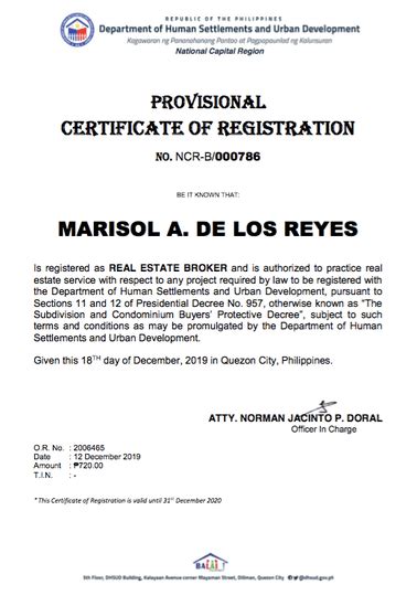 dhsud certificate of registration|APPLICATION FOR REGISTRATION OF REAL ESTATE .
